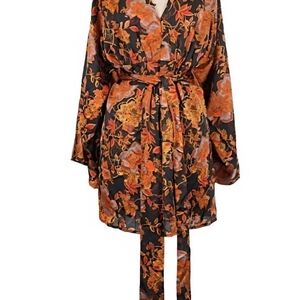 Vici Black and Orange Floral Kimono Dress